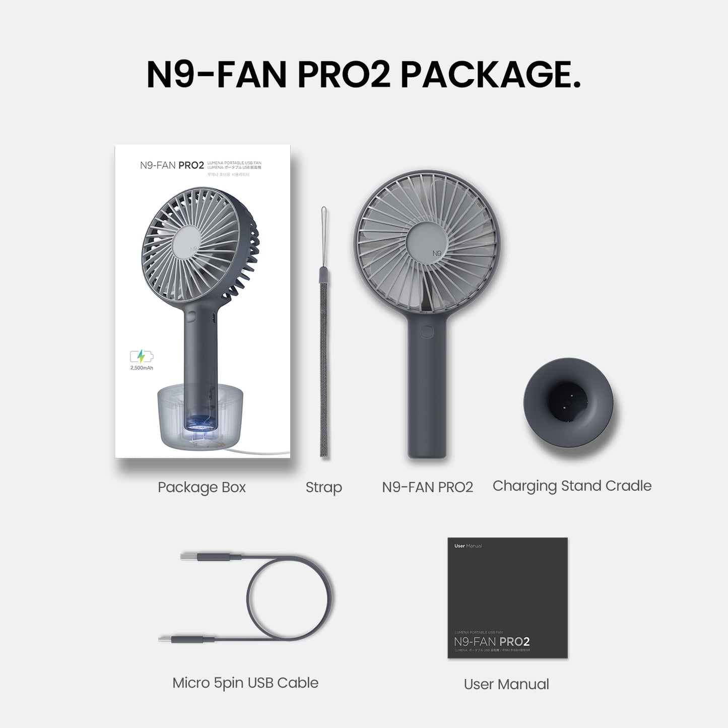 LUMENA N9 PRO2 RECHARGEABLE HANDHELD FAN - NAVY - baby enRoute