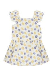 MABEL AND HONEY HONEY FLORAL TEXTURED CREPE DRESS WHITE