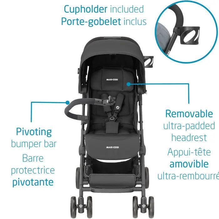 Maxi-Cosi Lara ultra compact stroller; dark gray fabric, removable headrest