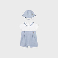 MAYORAL NEWBORN ROMPER WITH HAT SEERSUCKER