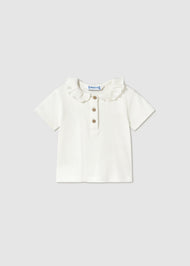 MAYORAL BABY RIBBED POLO WITH RUFFLE COLLAR NATURAL
