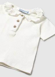 MAYORAL BABY RIBBED POLO WITH RUFFLE COLLAR NATURAL