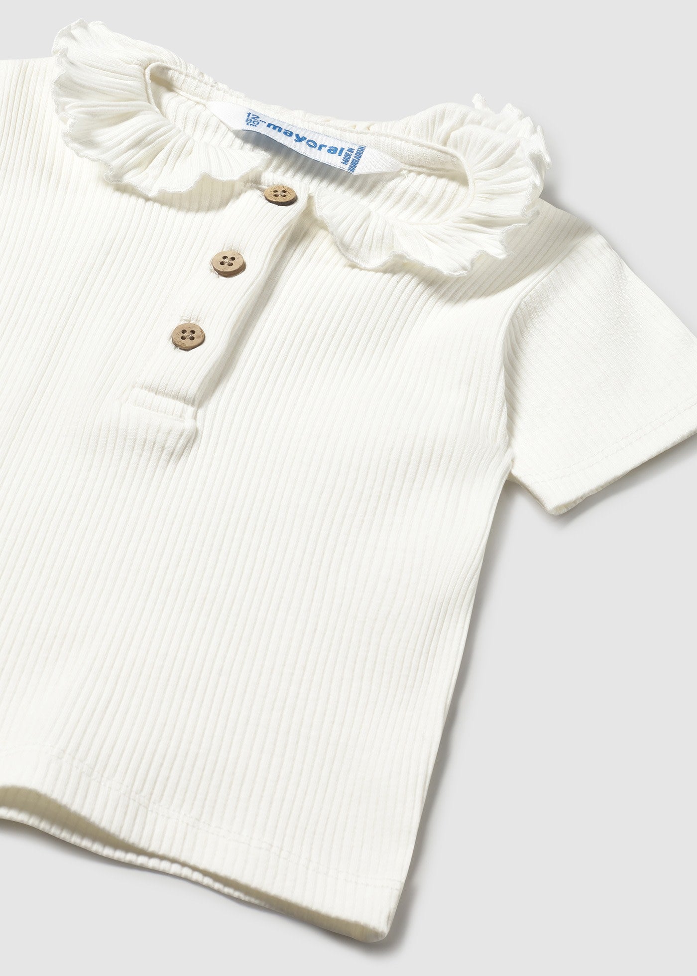 MAYORAL BABY RIBBED POLO WITH RUFFLE COLLAR NATURAL