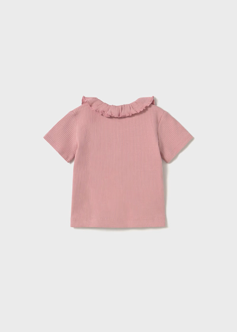 MAYORAL BABY RIBBED POLO WITH RUFFLE COLLAR ROSE - baby enRoute