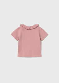 Mayoral Baby Ribbed Polo With Ruffle Collar Rose