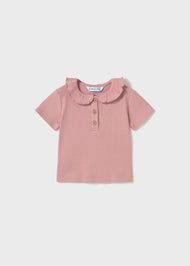 Mayoral Baby Ribbed Polo With Ruffle Collar Rose