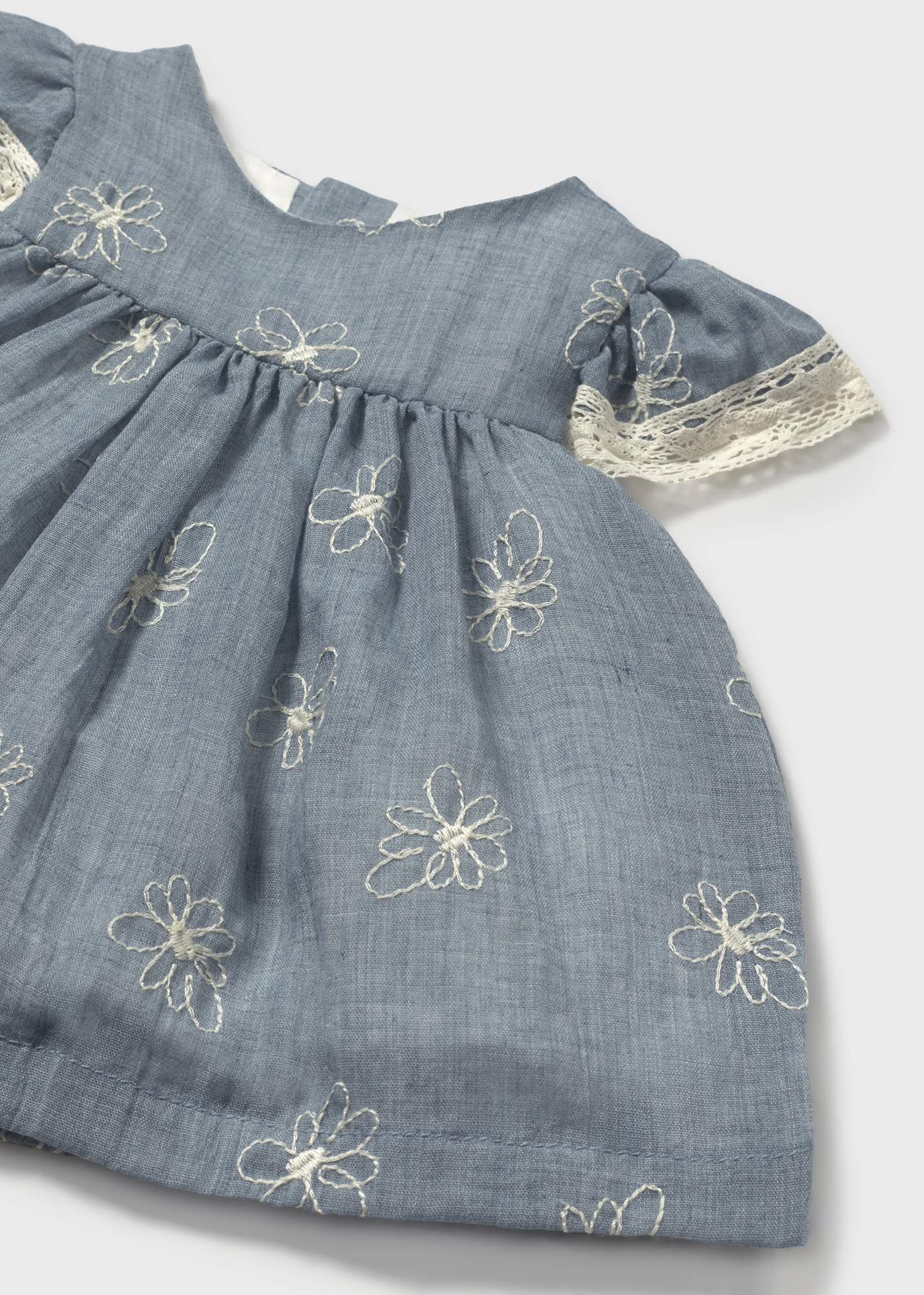 Mayoral Newborn Embroidered Dress With Bloomers Blue Stone