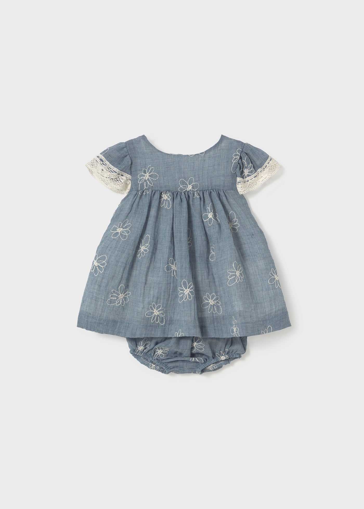 Mayoral Newborn Embroidered Dress With Bloomers Blue Stone