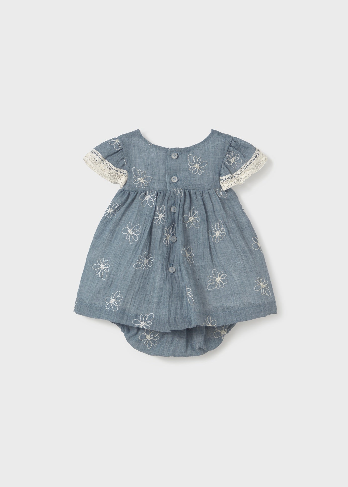 Mayoral Newborn Embroidered Dress With Bloomers Blue Stone