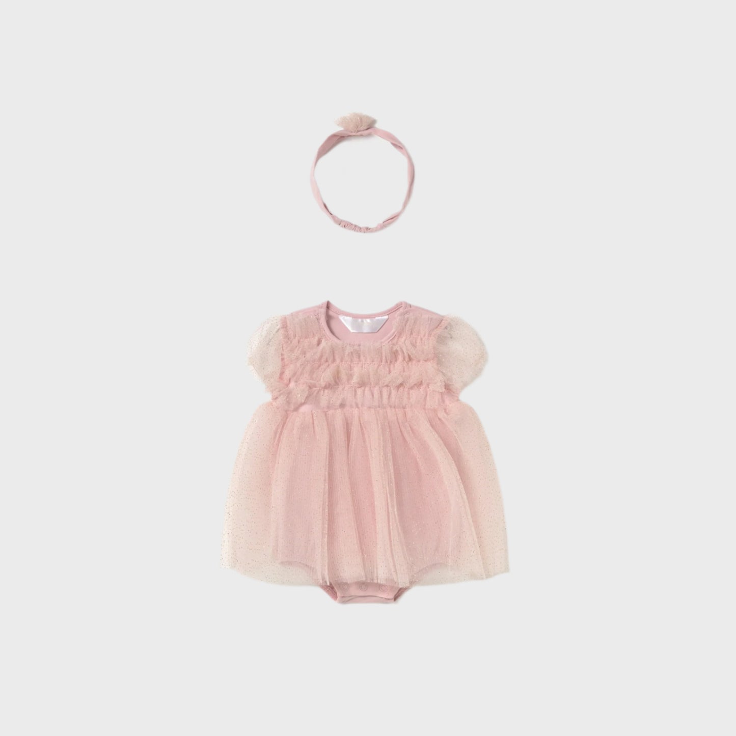MAYORAL NEWBORN TULLE ROMPER WITH HEADBAND BABY ROSE - baby enRoute