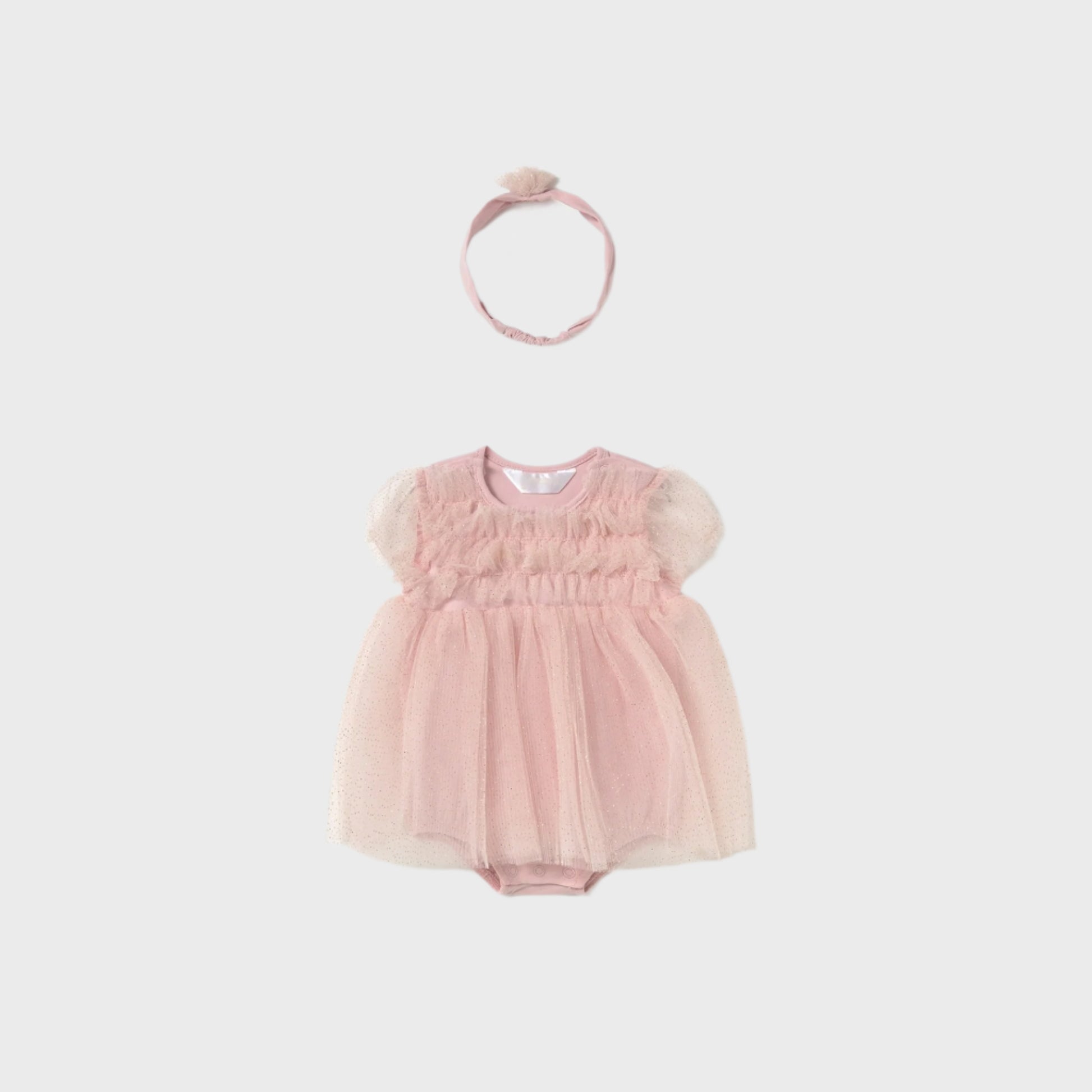 Mayoral Newborn Tulle Romper With Headband Baby Rose