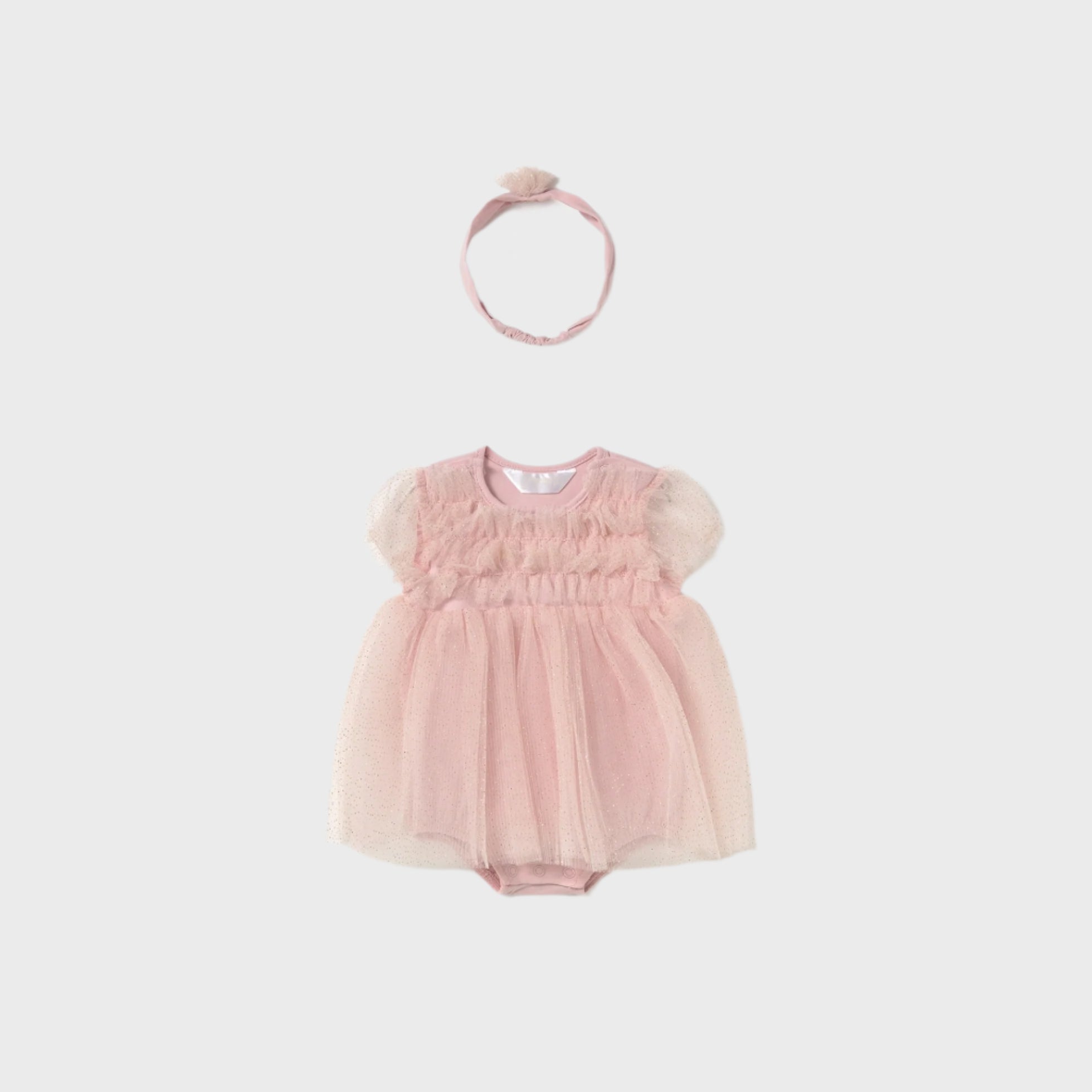 Mayoral Newborn Tulle Romper With Headband Baby Rose