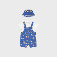 MAYORAL NEWBORN 3-PIECE PRINTED DUNGAREE SET KLEIN BLUE