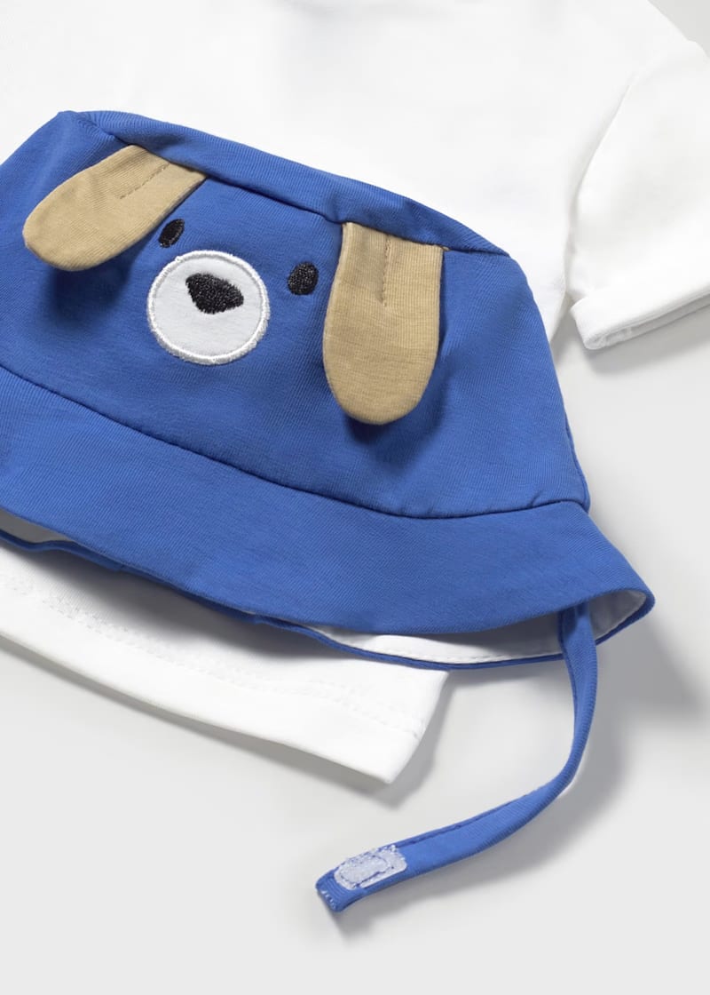 MAYORAL NEWBORN 3-PIECE PRINTED DUNGAREE SET KLEIN BLUE