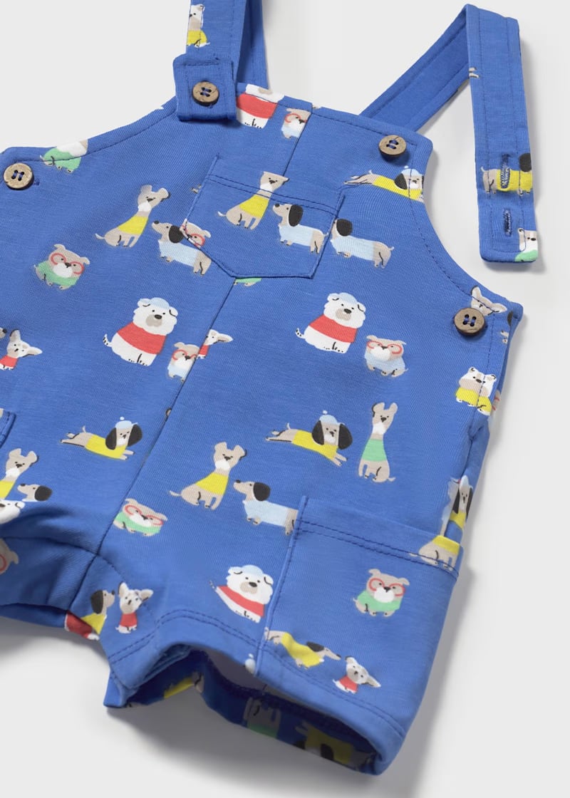 MAYORAL NEWBORN 3-PIECE PRINTED DUNGAREE SET KLEIN BLUE