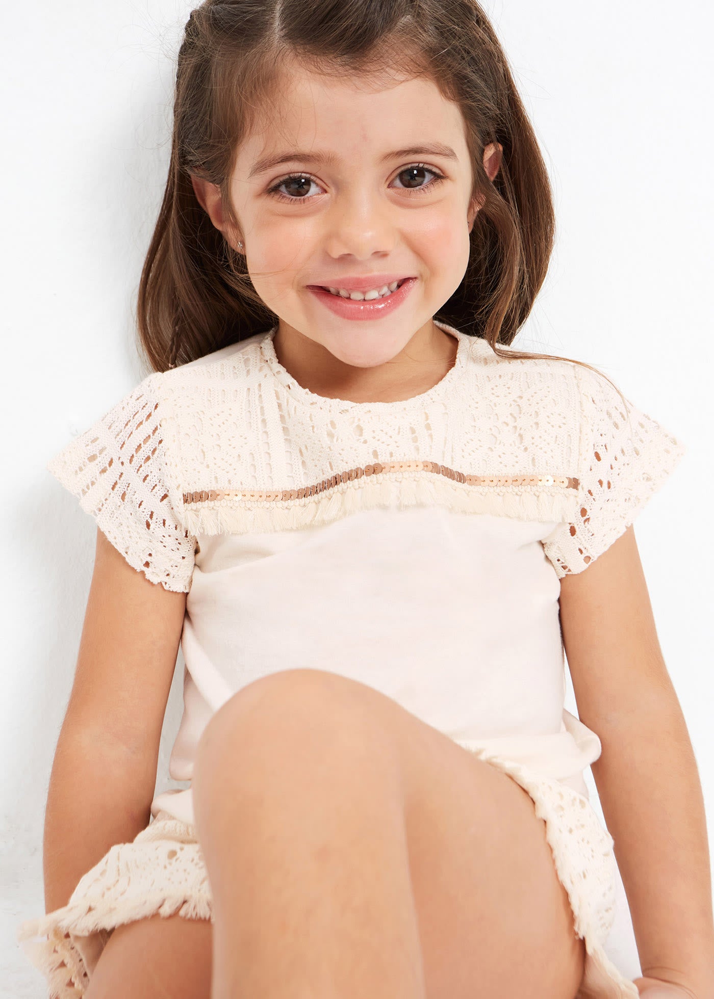Mayoral Girl Appliques T-Shirt Creamy White