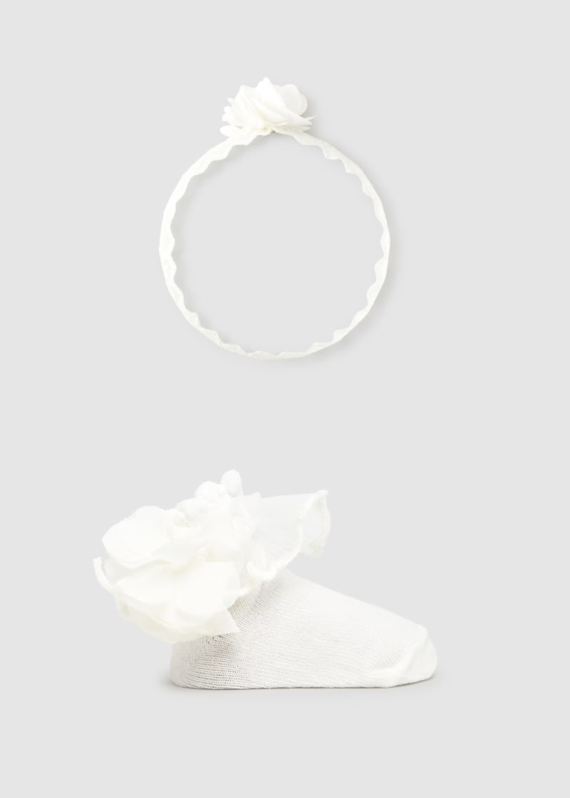 MAYORAL NEWBORN HEADBAND AND SOCKS SET NATURAL