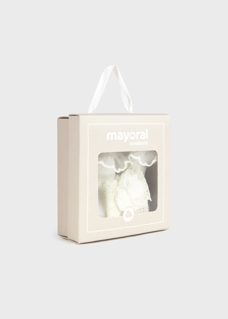 MAYORAL NEWBORN HEADBAND AND SOCKS SET NATURAL