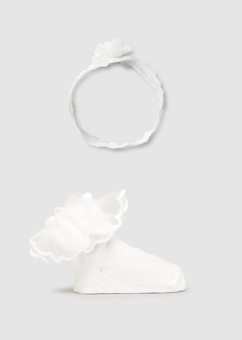 MAYORAL NEWBORN HEADBAND AND SOCKS SET WHITE - baby enRoute