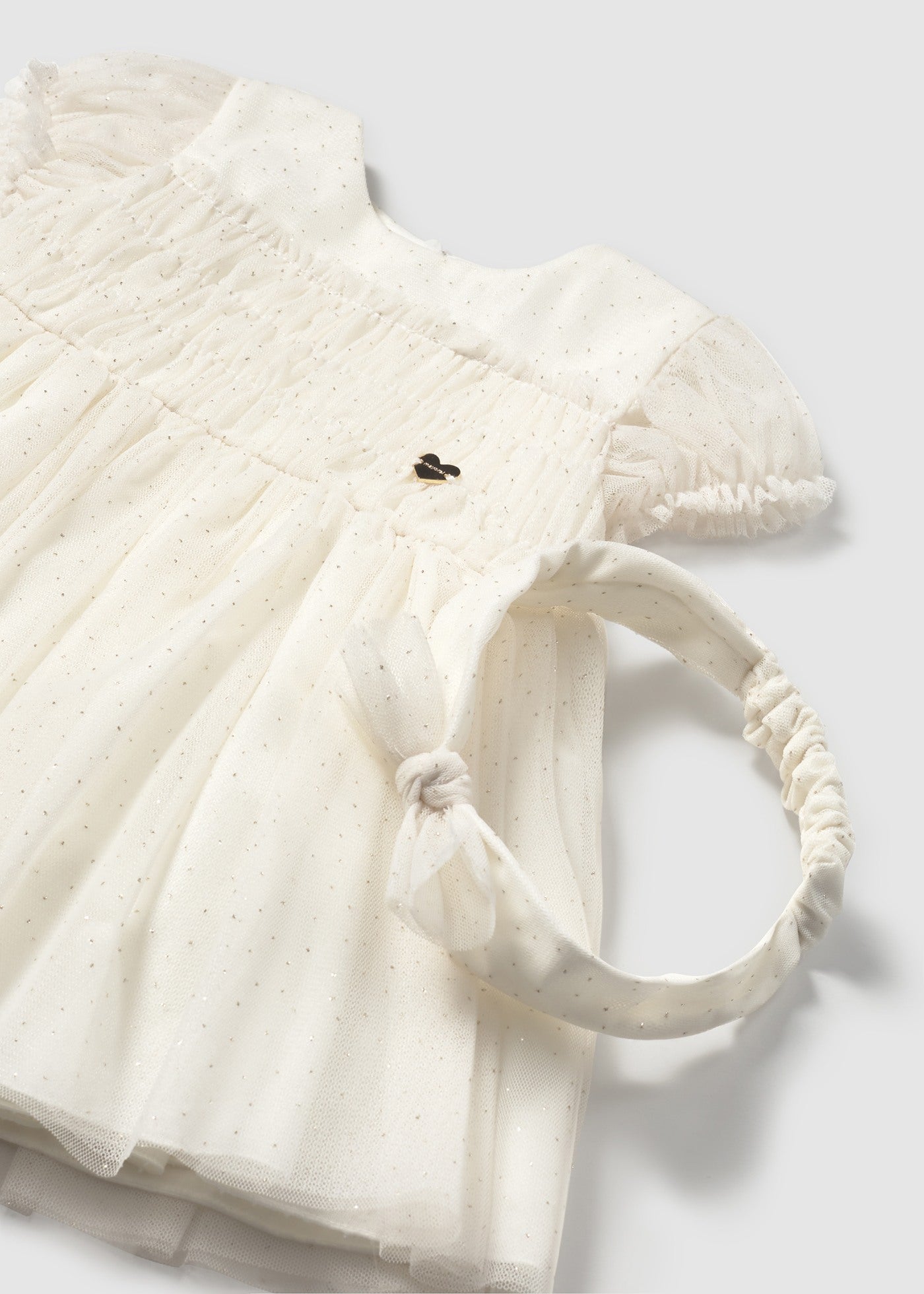 Mayoral Baby Tulle Romper With Headband Natural