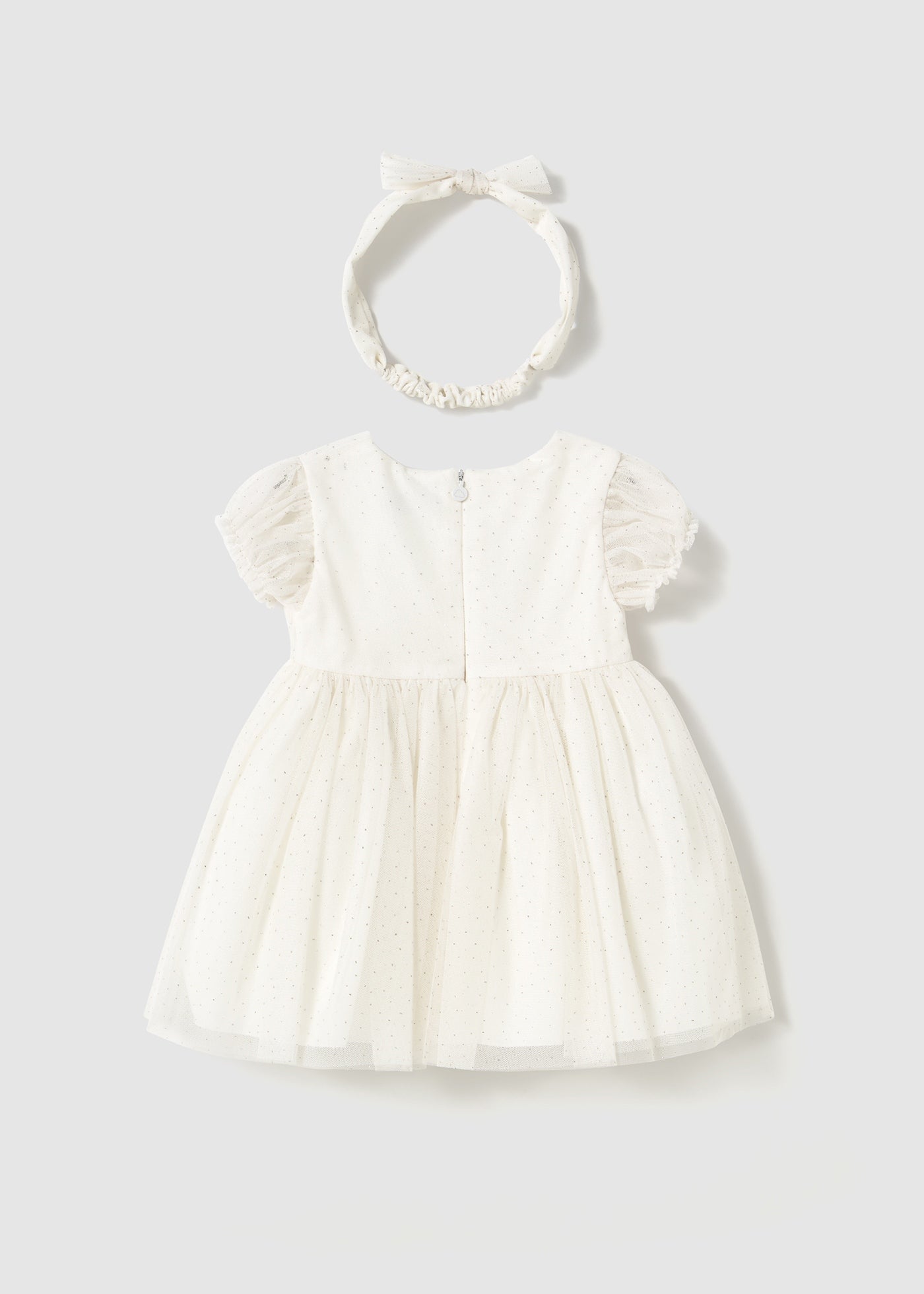 Mayoral Baby Tulle Romper With Headband Natural