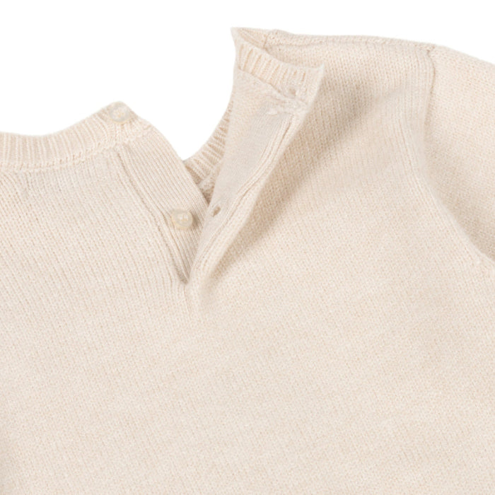 Knit top, cream color, with button neckline