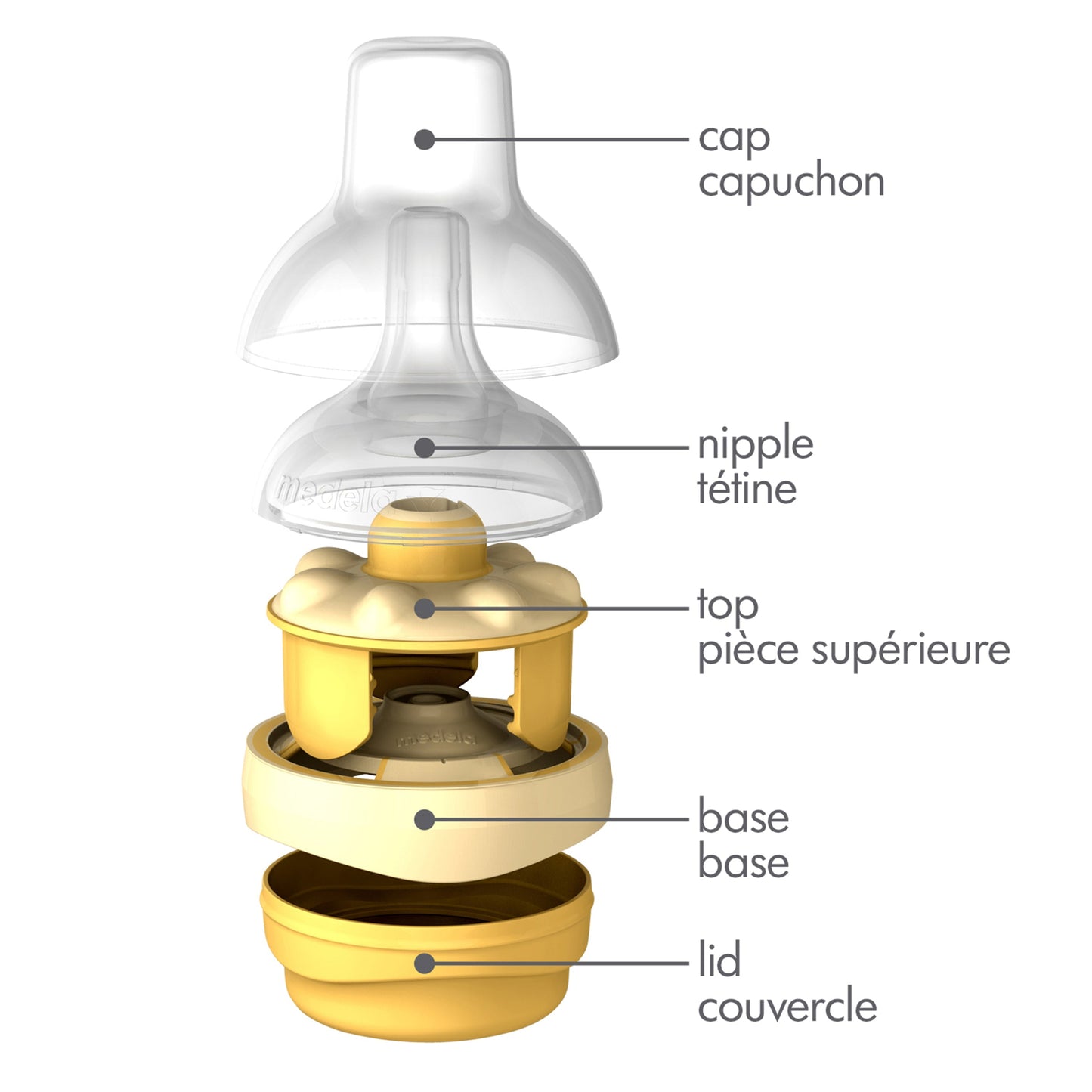 Medela Calma+ breast milk bottle 150 ml with yellow base and clear cap