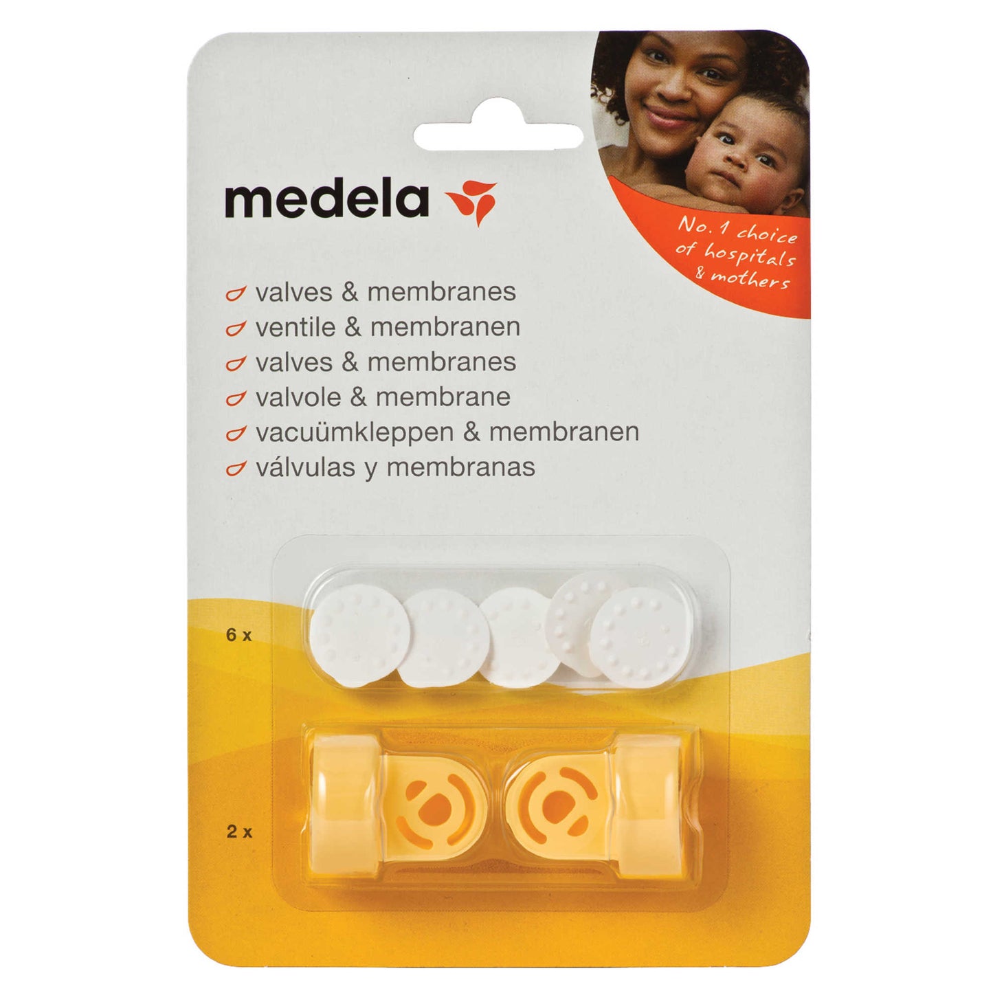 Valves and membranes kit for Medela pumps, 6x white membranes, 2x orange valves