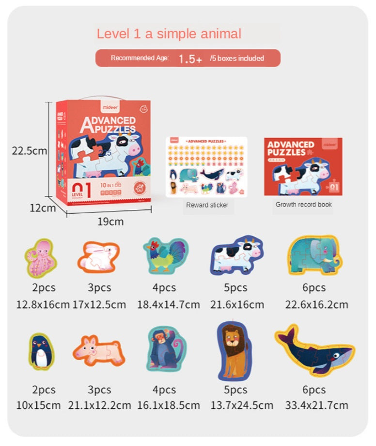 Mideer advanced puzzle level 01 animal 40pcs orange box
