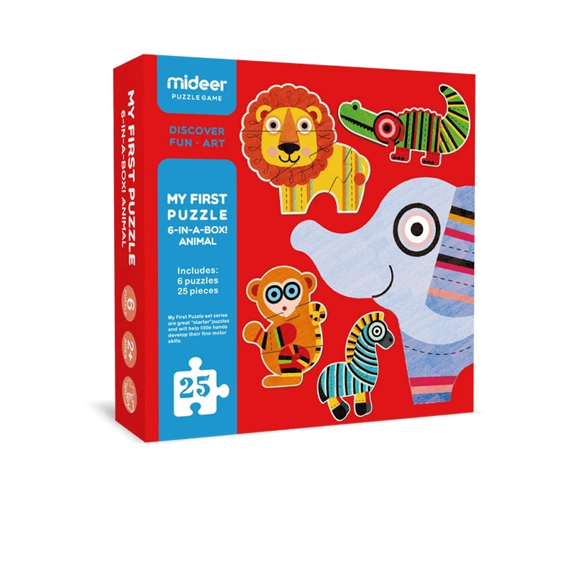 Mideer my first puzzle animal set on red box with 6 animal puzzles