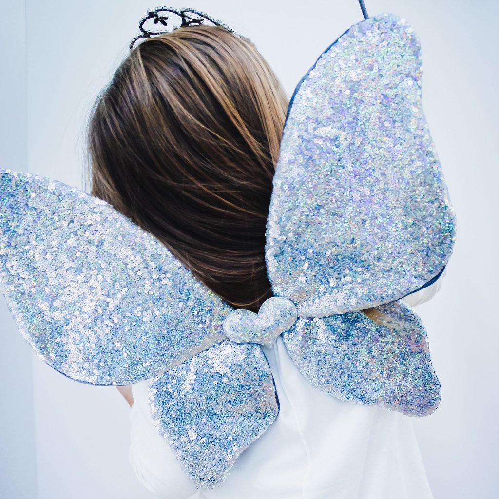 Mimi & Lula sparkle sequin wings iridescent blue with heart clasp