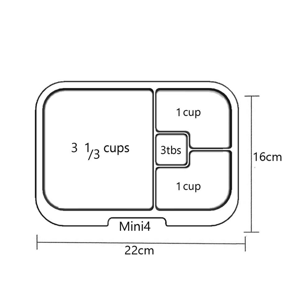 MUNCHBOX Mini4 lunch box with four compartments (3 1/3 cups, 1 cup, 3 tbsp); white tray, 22x16 cm