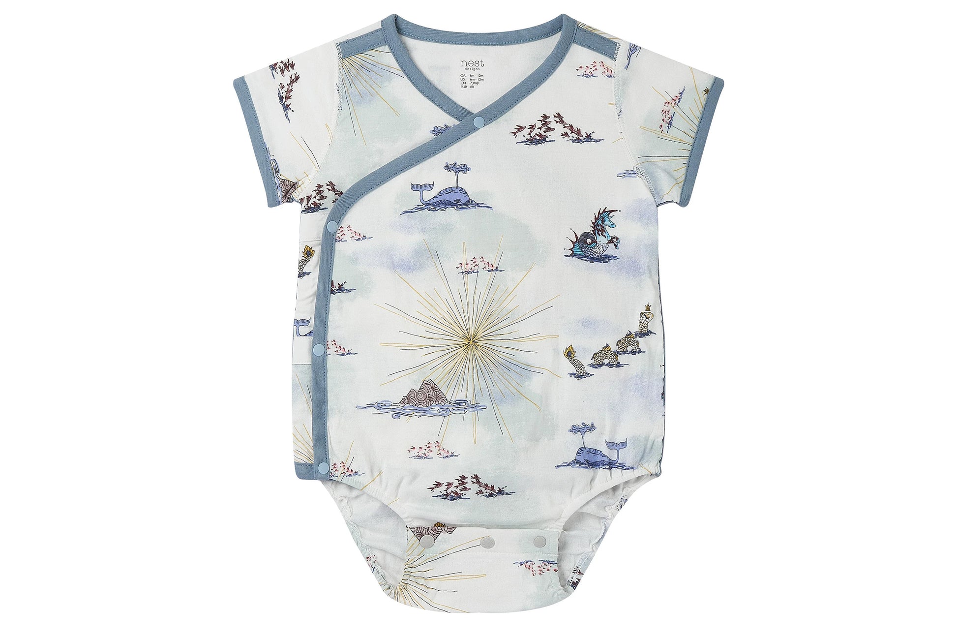 NEST DESIGNS BAMBOO SHORT SLEEVE KIMONO ONESIE - OCEAN WONDERS