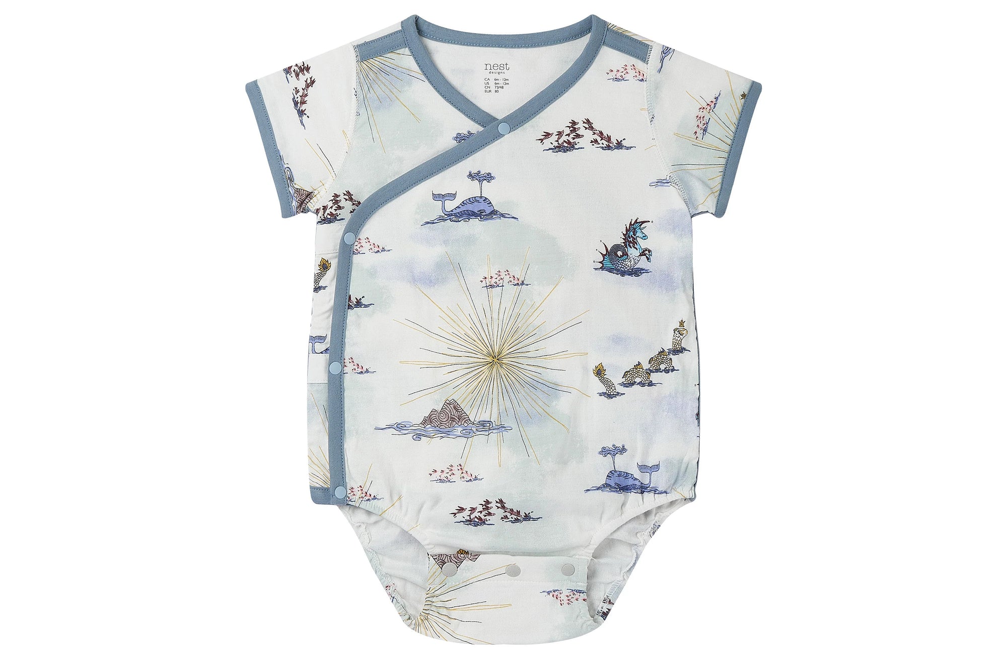 NEST DESIGNS BAMBOO SHORT SLEEVE KIMONO ONESIE - OCEAN WONDERS