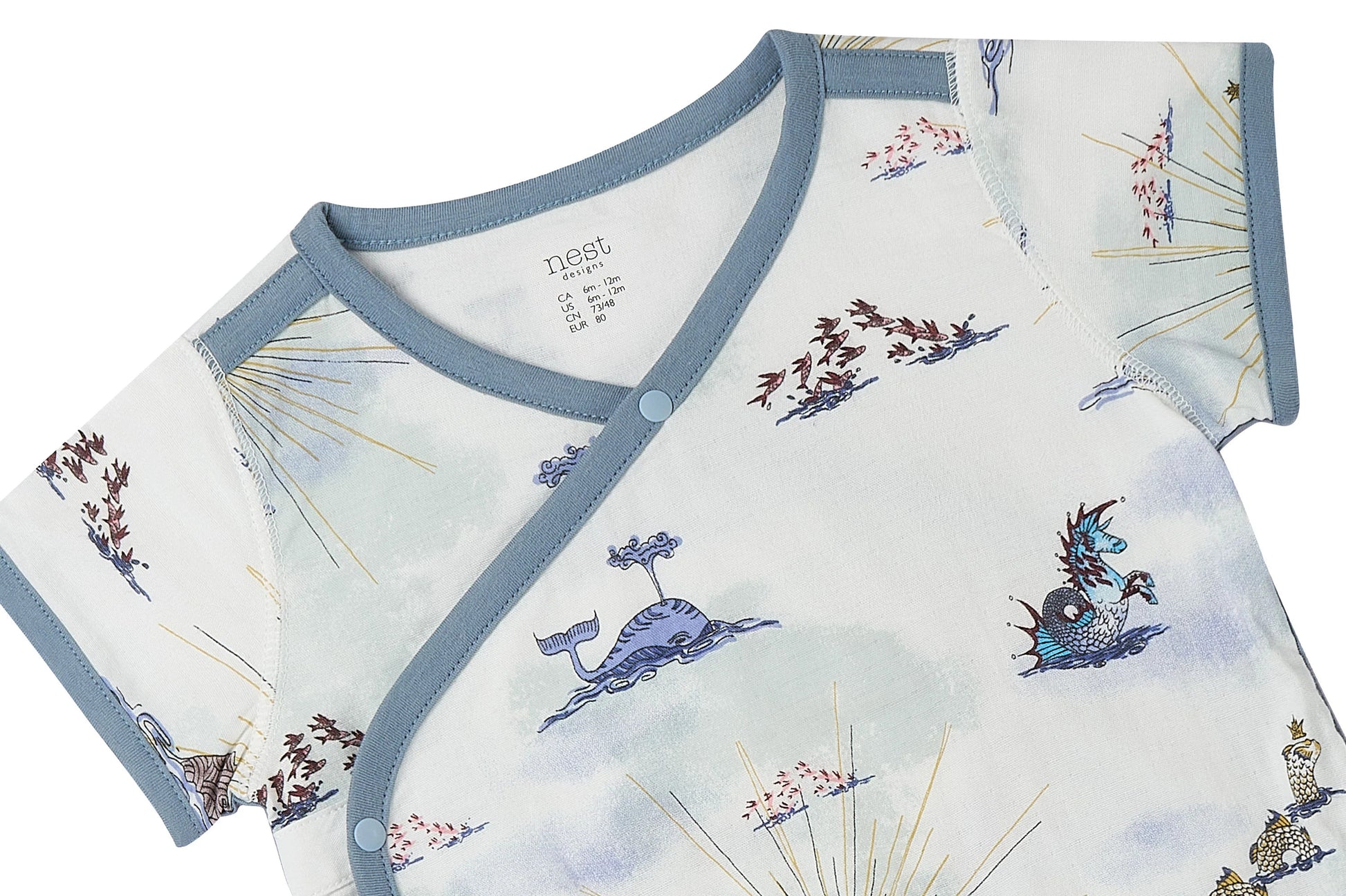 NEST DESIGNS BAMBOO SHORT SLEEVE KIMONO ONESIE - OCEAN WONDERS