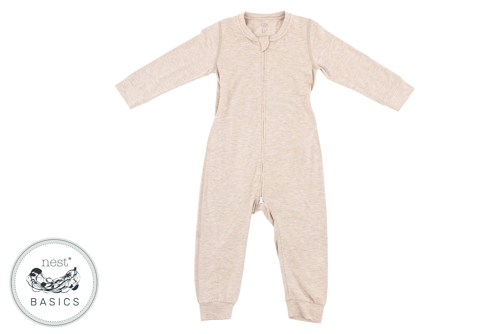 NEST DESIGNS BASICS BAMBOO COTTON LONG SLEEVE DROP BOTTOM ROMPER - WARM TAUPE
