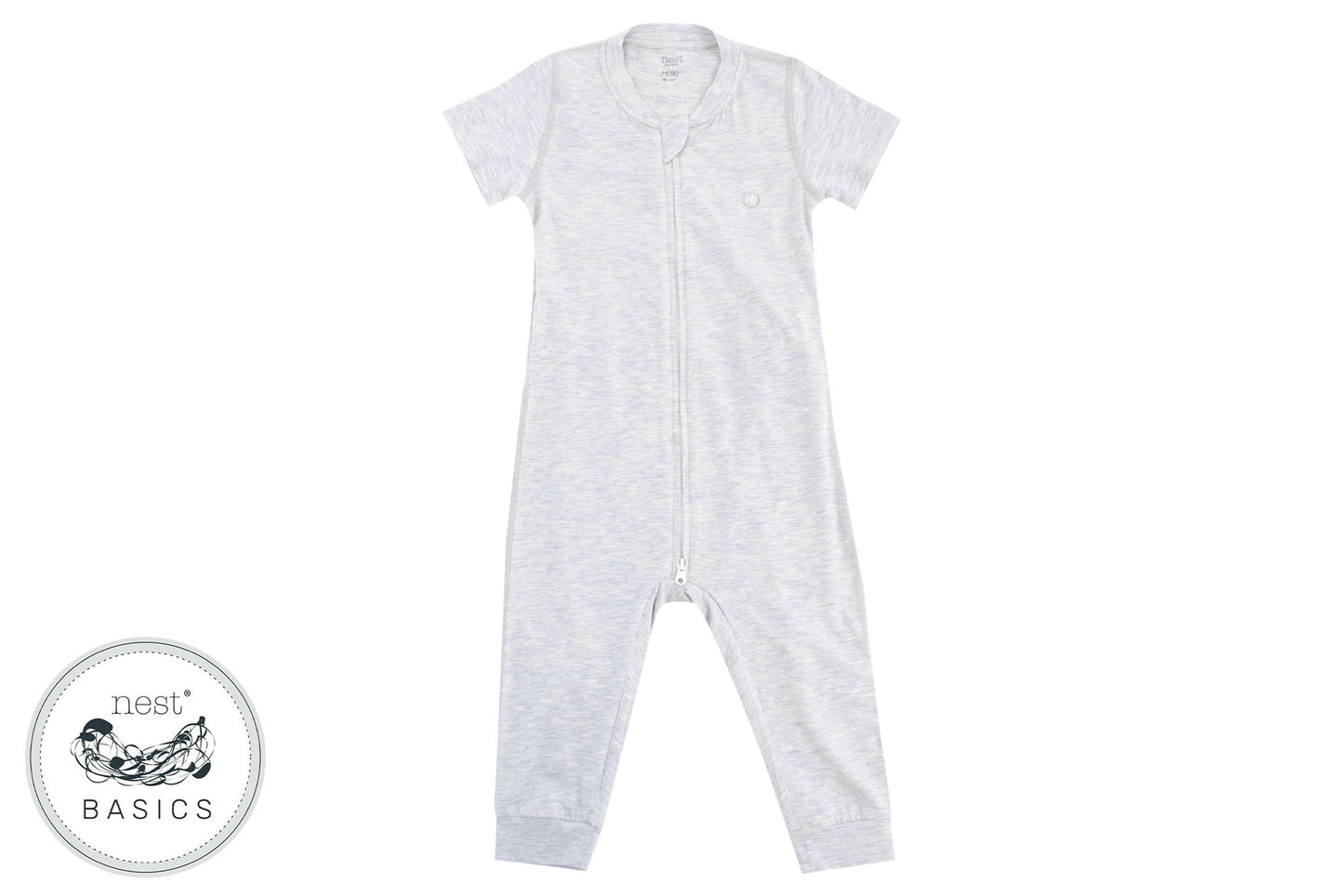 NEST DESIGNS BASICS BAMBOO COTTON SHORT SLEEVE DROP BOTTOM ROMPER - GREY DAWN - baby enRoute