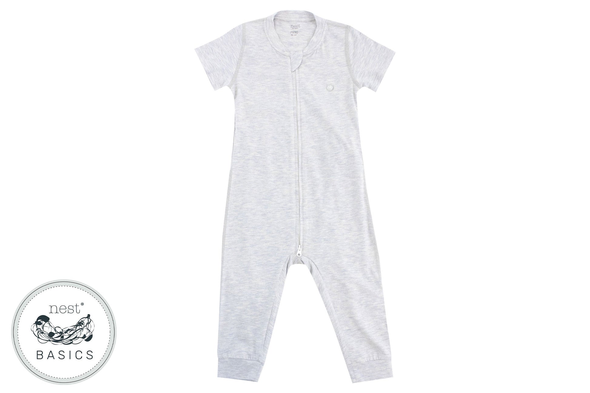 NEST DESIGNS BASICS BAMBOO COTTON SHORT SLEEVE DROP BOTTOM ROMPER - GREY DAWN