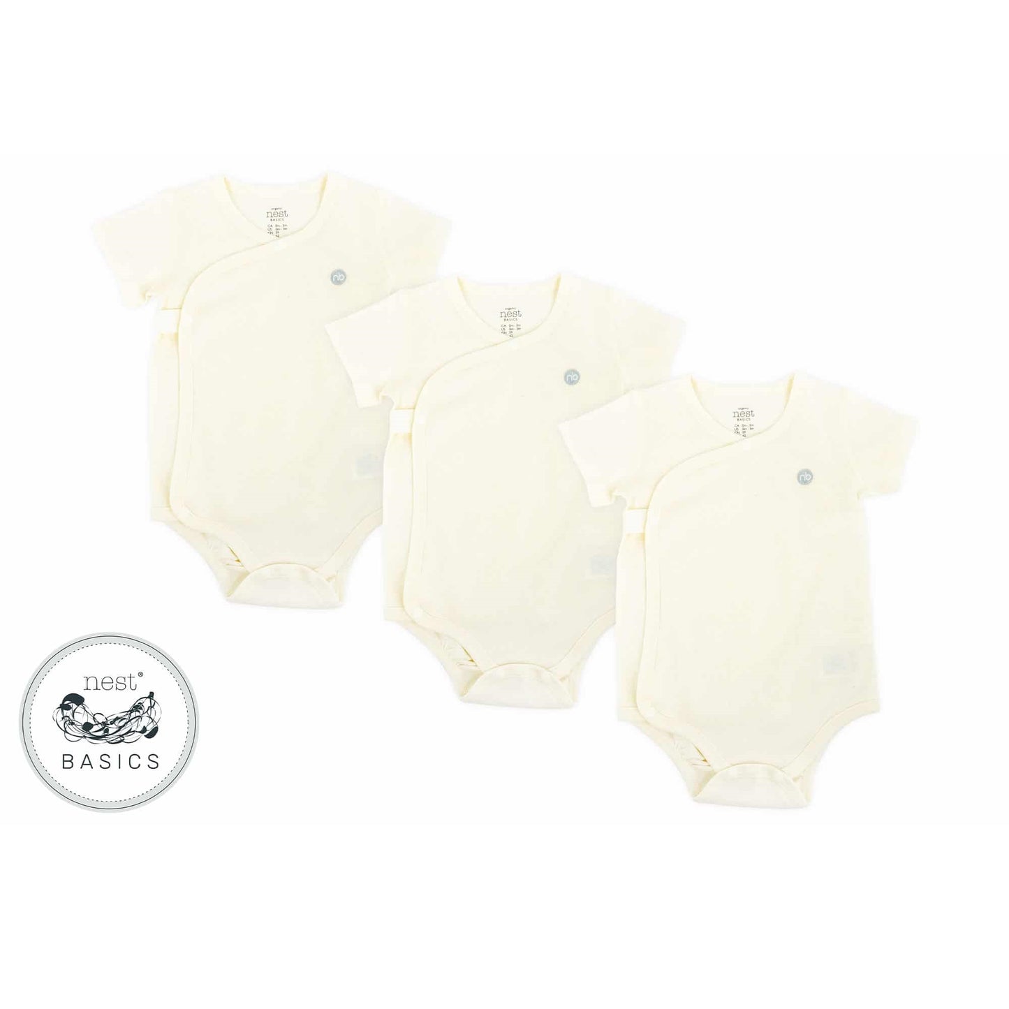 NEST DESIGNS BASICS ORGANIC COTTON RIBBED KIMONO SHORT SLEEVE ONESIE (3 PACK) WHITE BASICS ORGAN - baby enRoute