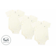 NEST DESIGNS BASICS ORGANIC COTTON RIBBED KIMONO SHORT SLEEVE ONESIE (3 PACK) WHITE BASICS ORGAN