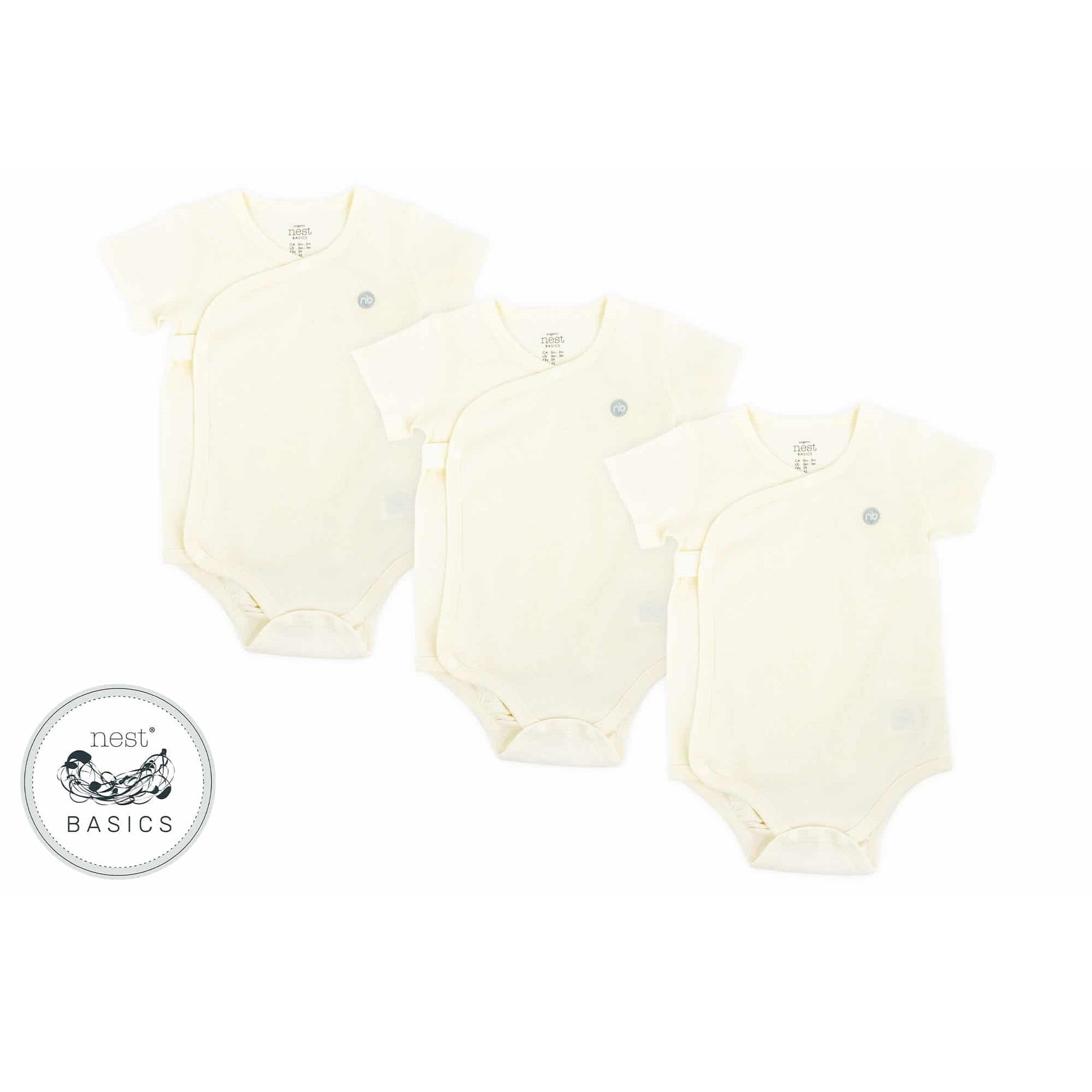NEST DESIGNS BASICS ORGANIC COTTON RIBBED KIMONO SHORT SLEEVE ONESIE (3 PACK) WHITE BASICS ORGAN