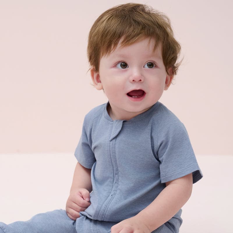NEST DESIGNS BAMBOO JERSEY SHORT SLEEVE SLANT OPENING ROMPER - TROPOSPHERE - baby enRoute