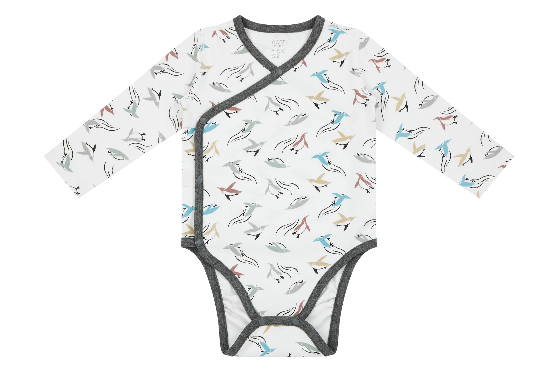 NEST DESIGNS ORGANIC COTTON KIMONO LONG SLEEVE ONESIE - RAINBOW SWIM
