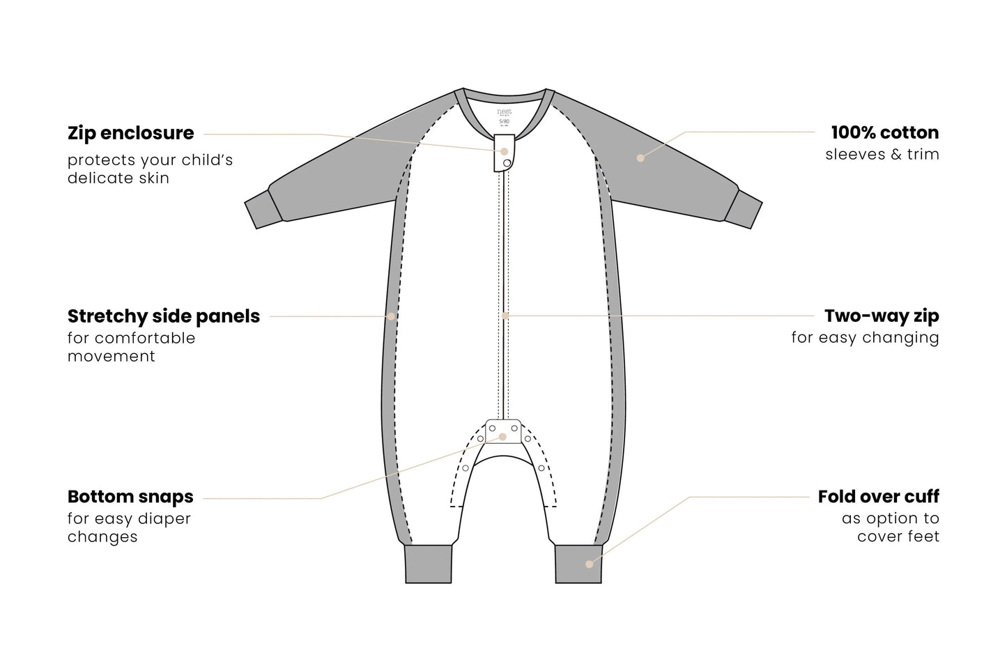 NEST DESIGNS BAMBOO LONG SLEEVE FOOTED SLEEP BAG 1.0 TOG - GIRAFFE SHAPES - baby enRoute