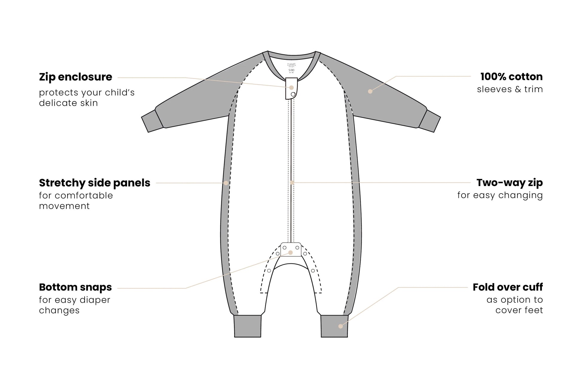 NEST DESIGNS BAMBOO LONG SLEEVE FOOTED SLEEP BAG 1.0 TOG - GIRAFFE SHAPES