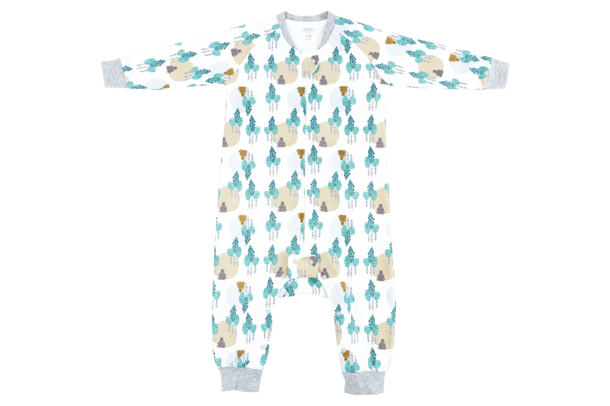 NEST DESIGNS ORGANIC COTTON LONG SLEEVE SLEEP SUIT 1.0 TOG WHERE'S THE BEAR
