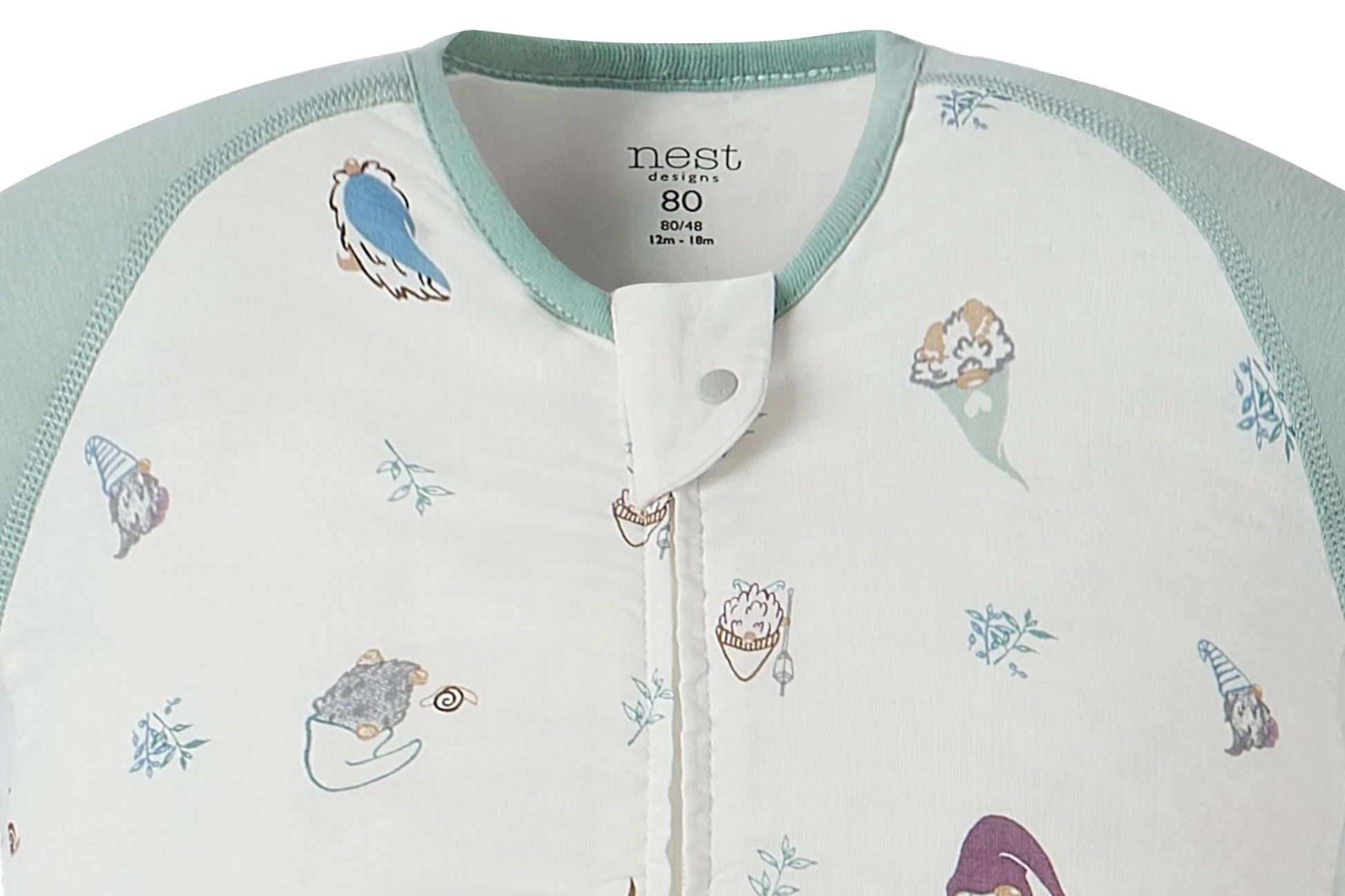 NEST DESIGNS RAGLAN BAMBOO PIMA SHORT SLEEVE FOOTED SLEEP BAG 0.6 TOG - OH GNOME