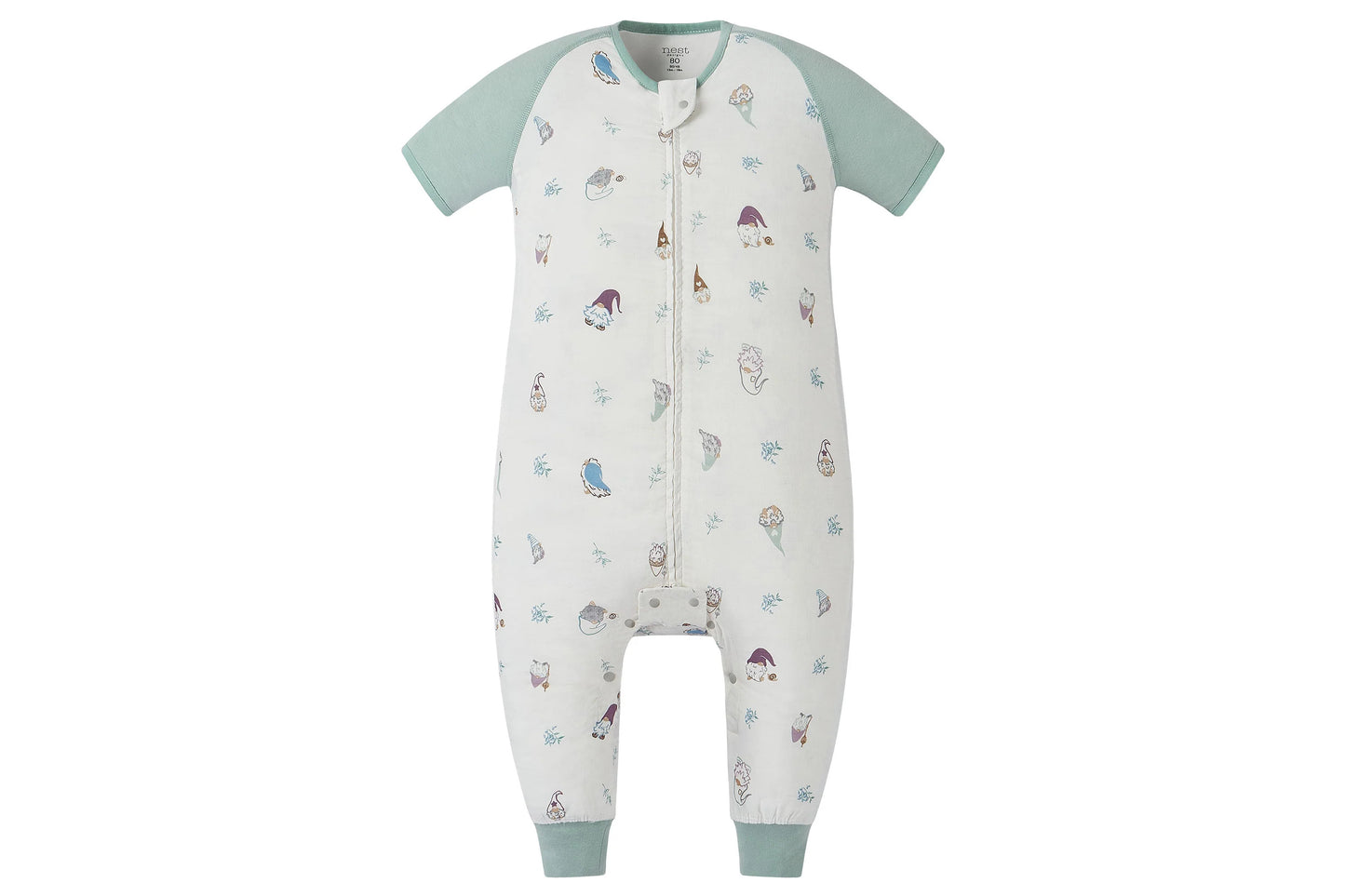 NEST DESIGNS RAGLAN BAMBOO PIMA SHORT SLEEVE FOOTED SLEEP BAG 0.6 TOG - OH GNOME - baby enRoute