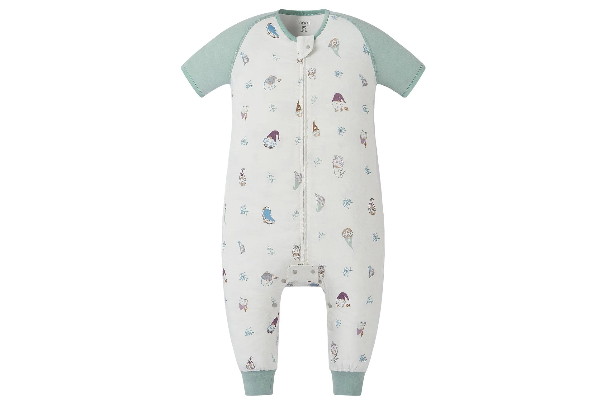 NEST DESIGNS RAGLAN BAMBOO PIMA SHORT SLEEVE FOOTED SLEEP BAG 0.6 TOG - OH GNOME