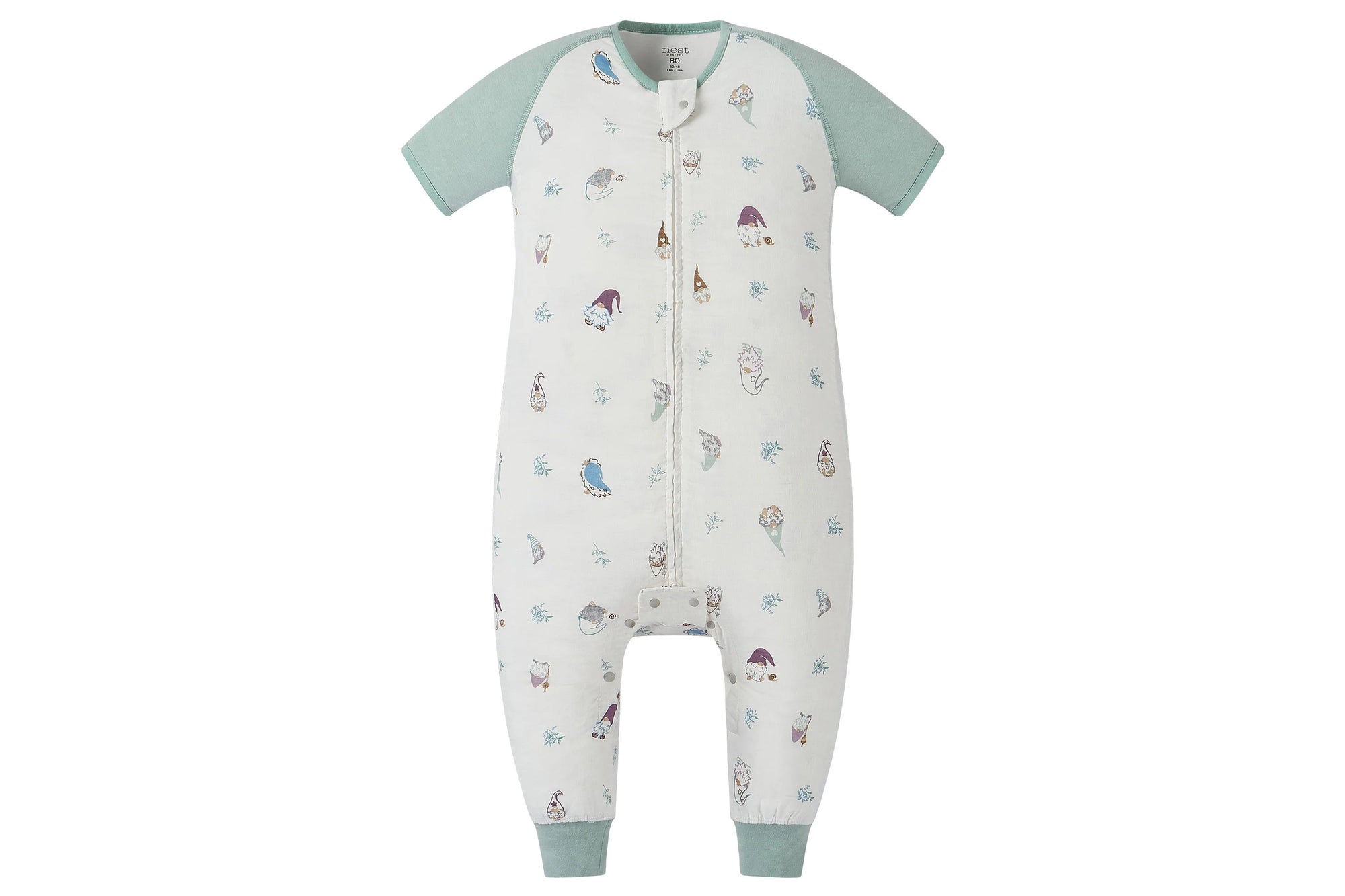 NEST DESIGNS RAGLAN BAMBOO PIMA SHORT SLEEVE FOOTED SLEEP BAG 0.6 TOG - OH GNOME